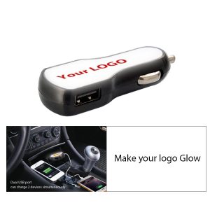 Logo Glow Up Car Charger (Dual USB Post)