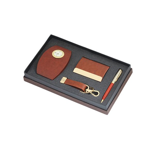 4-in-one-Corporate-Brown-Color-Set-(Watch,-Card-Holder,-Pen-&-Keycahin)