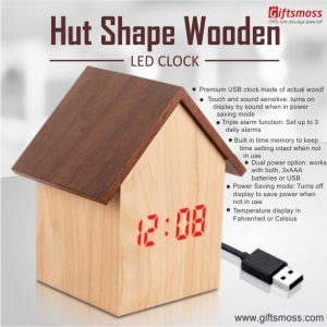 promotional-hut-shape-wooden-led-clock